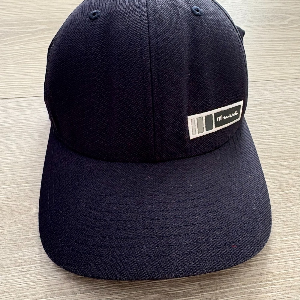 Travis Mathew Mens Navy Blue Flex Fit Outlast Logo Baseball Hat Cap Size S-M - Picture 7 of 13